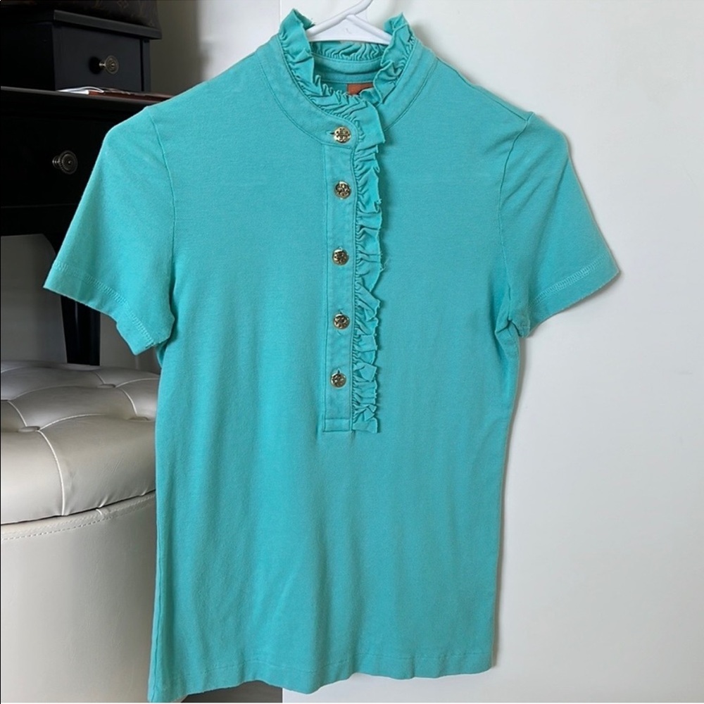 Tory Burch ruffle polo XS